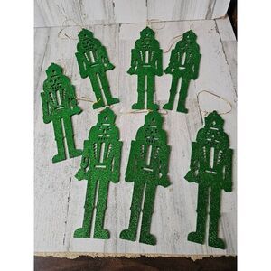 Large glitter green nutcracker ornament soldier vintage Xmas set lot tree